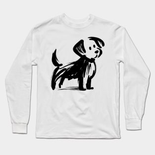 Simple stick figure drawing of a dog in black iink Long Sleeve T-Shirt